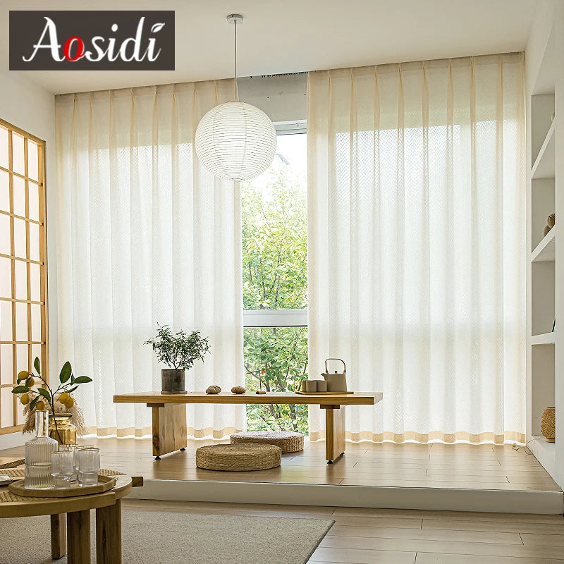 Voilage japonais géométrique semi translucide pour salon chambre - vue 2 sur 7