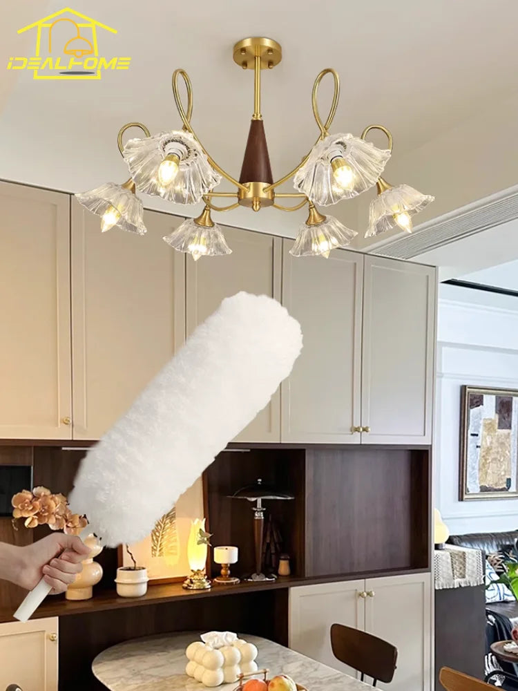 lustre rétro médiéval en cuivre et bois massif pour intérieur - vue 5 sur 8