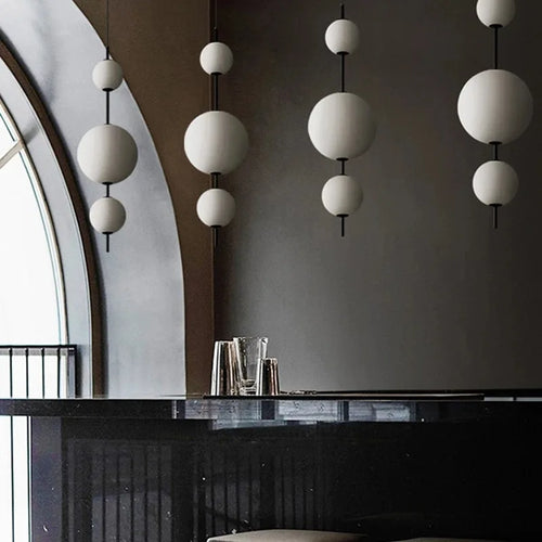 Modern minimalist restaurant chandelier, living room decoration Nordic white glass kitchen island, bedroom lighting chandelier - vue 6 sur 9