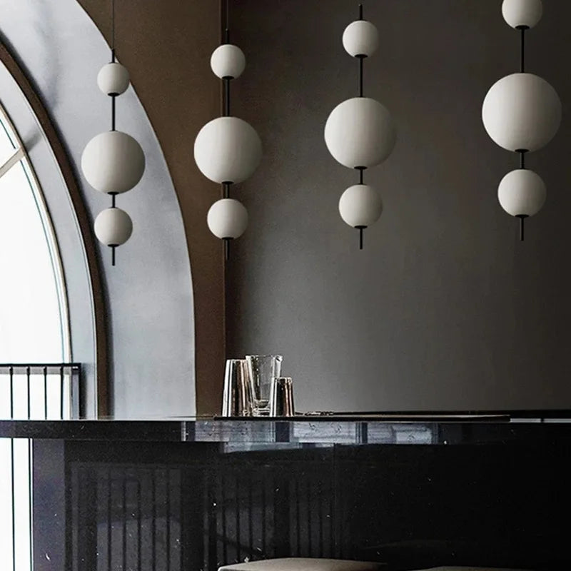 Modern minimalist restaurant chandelier, living room decoration Nordic white glass kitchen island, bedroom lighting chandelier - vue 5 sur 9