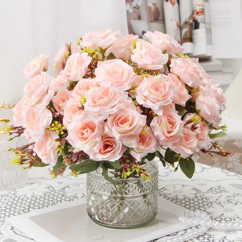 bouquet de roses décoratives en soie parfum de miel pour décoration intérieure - vue 2 sur 12