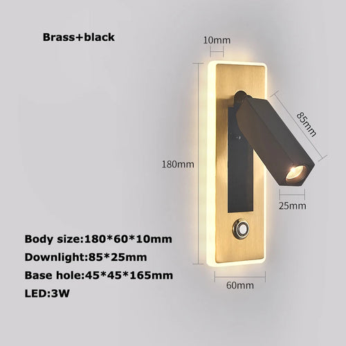 applique murale led rotative en laiton avec interrupteur usb - vue 21 sur 23