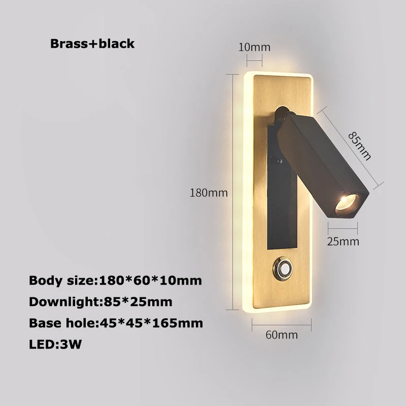 applique murale led rotative en laiton avec interrupteur usb - vue 20 sur 23