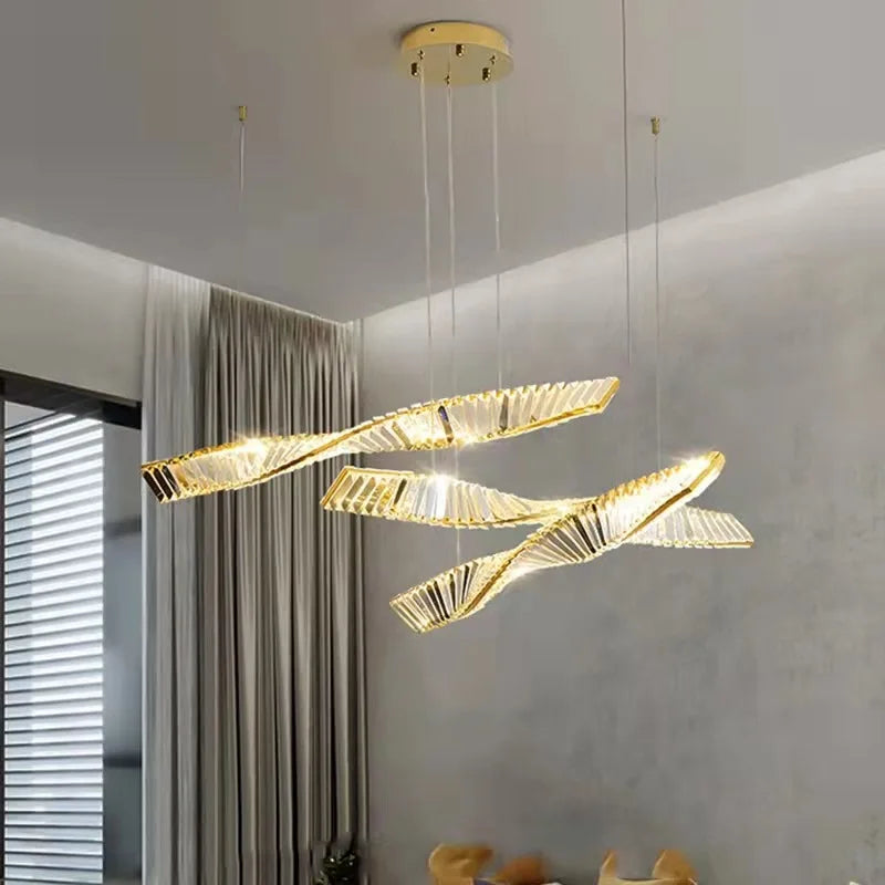 lustre en cristal doré design postmodernes avec éclairage led - vue 4 sur 8