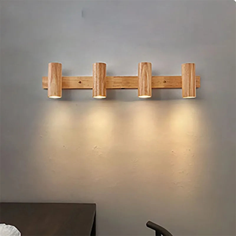 Applique murale LED nordique originale en bois multi-angle réglable projecteur pour chambres salons étude Den éclairage Luminaire - vue 1 sur 12