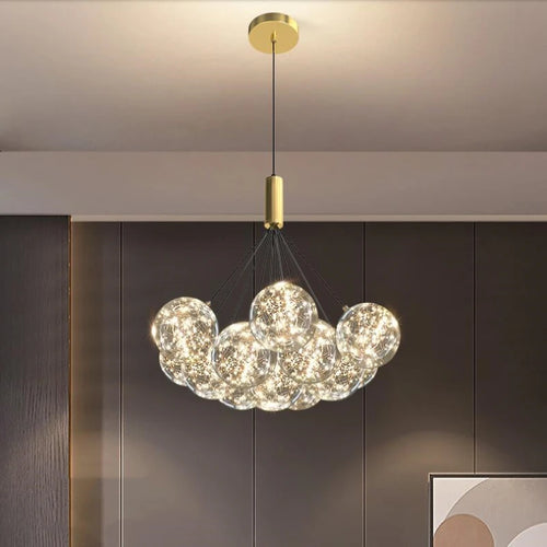 suspension LED design moderne en verre gypsophile réglable en hauteur - vue 4 sur 11