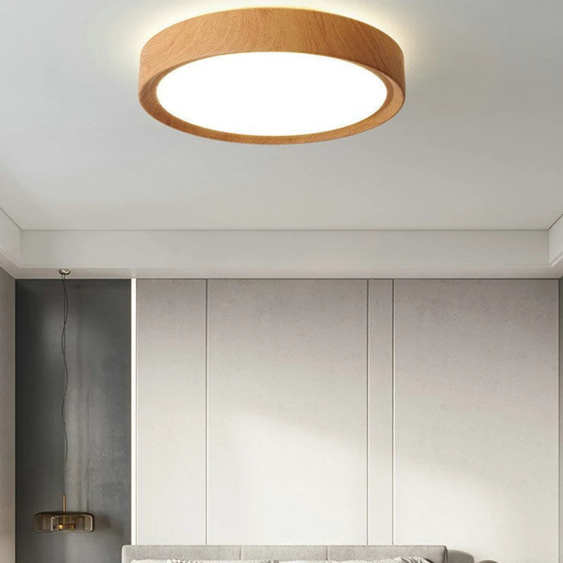 plafonnier led rond en bois éclairage d'intérieur luminaire décoratif - vue 6 sur 9