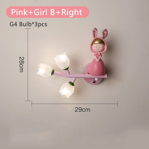 applique murale fille lapin g4 led fleur - vue 23 sur 22