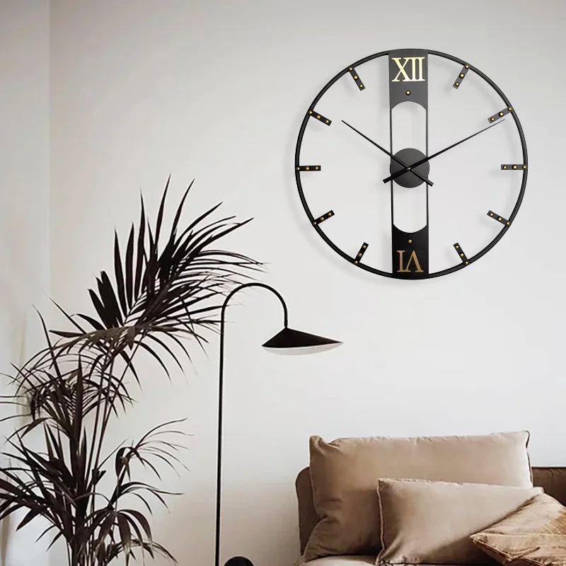 horloge murale créative en métal noir silencieuse et moderne - vue 3 sur 8