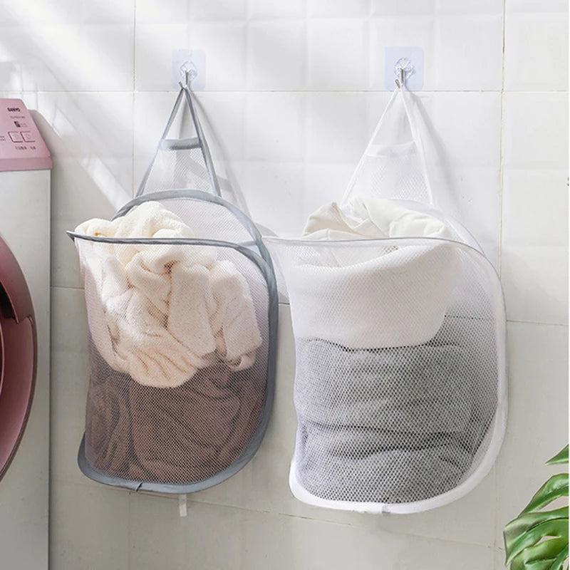panier à linge pliable mural sac de rangement en filet portable - vue 2 sur 8