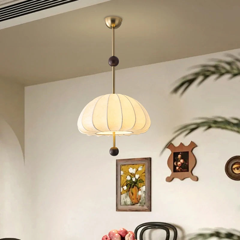 plafonnier en tissu style français rétro en bois massif - vue 3 sur 10