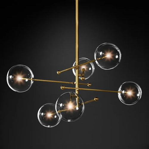 SANDYHA Art moderne boule de verre lustres Design nordique noir or lampe à LED pour salon chambre décor à la maison suspension - vue 2 sur 15
