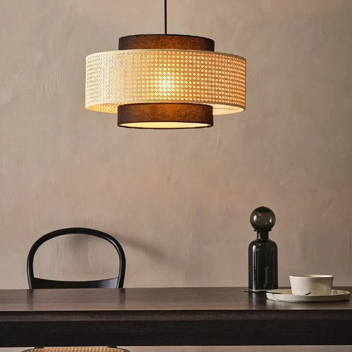 Suspension design à cannage en bambou rotin LED déco - vue 5 sur 10