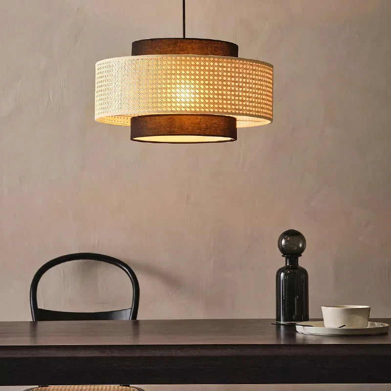 Suspension design à cannage en bambou rotin LED déco - vue 4 sur 10