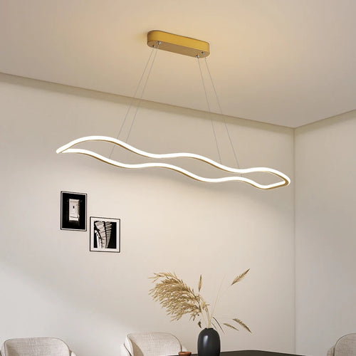 suspension moderne longue vague lumineuse pour salle à manger - vue 2 sur 15