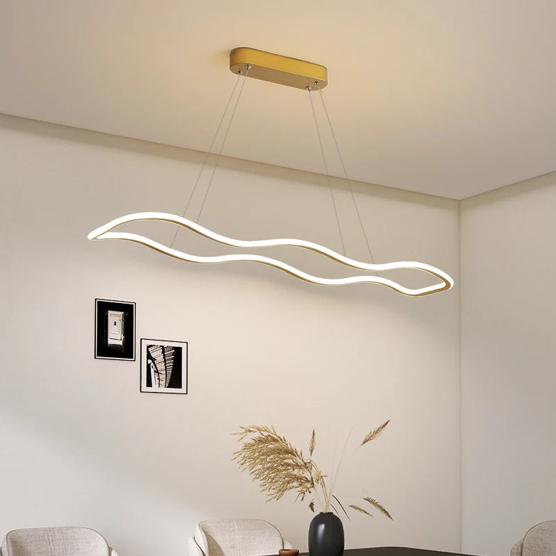suspension moderne longue vague lumineuse pour salle à manger - vue 2 sur 15