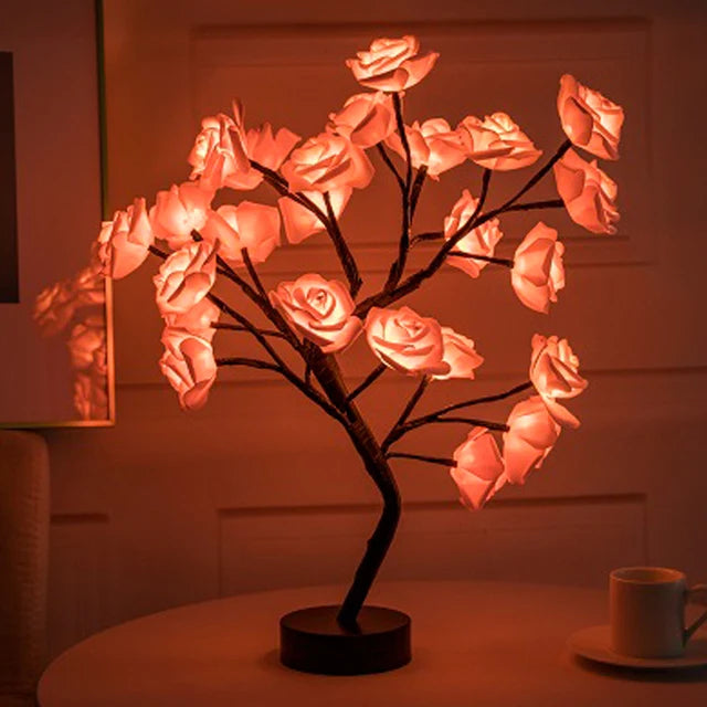 LED Rose Fleur Lampe de Table USB Arbre De Noël Fée Lumières Veilleuses Maison Fête De Mariage Chambre Décoration Cadeau de Fête des Mères - vue 8 sur 8