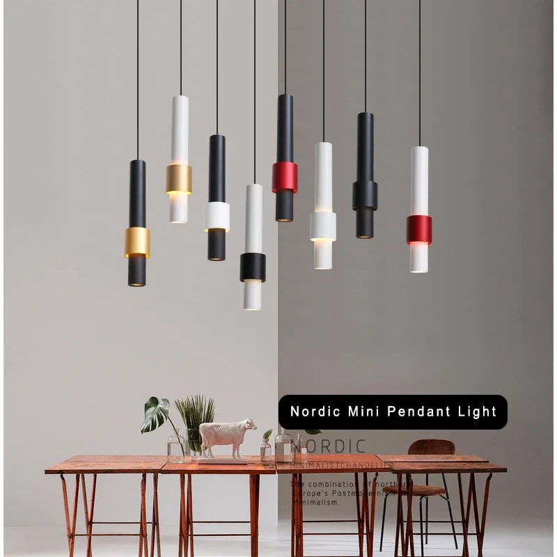 Lamp Modern LED Pendant Light Fixtures, 1-Light Adjustable Cylindrical Ceiling Hanging Light, Black And White Finish Mini Penda - vue 5 sur 14