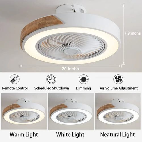 plafonnier en bois avec télécommande et lumière led variable 3 couleurs - vue 7 sur 12