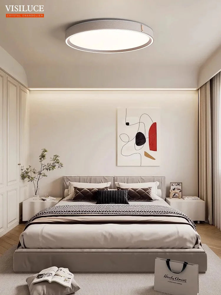 plafonnier led moderne en cuir avec télécommande lumière changeante - vue 3 sur 6