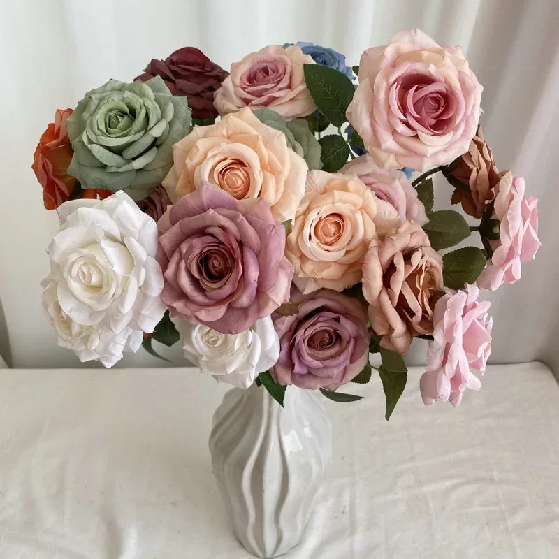 fleurs artificielles en velours roses décoratives pour intérieur - vue 2 sur 14