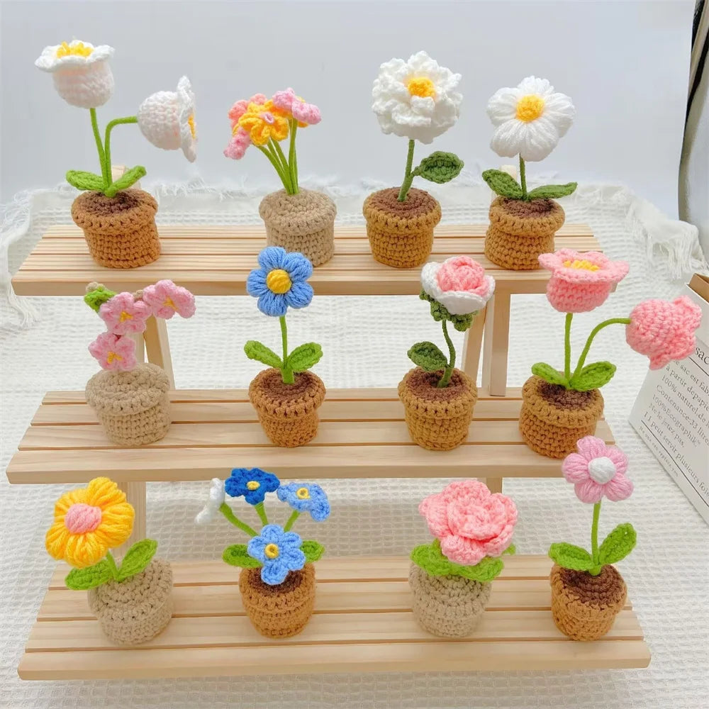 plante en pot tricotée à la main pour cadeau décoratif de saint valentin - vue 5 sur 19