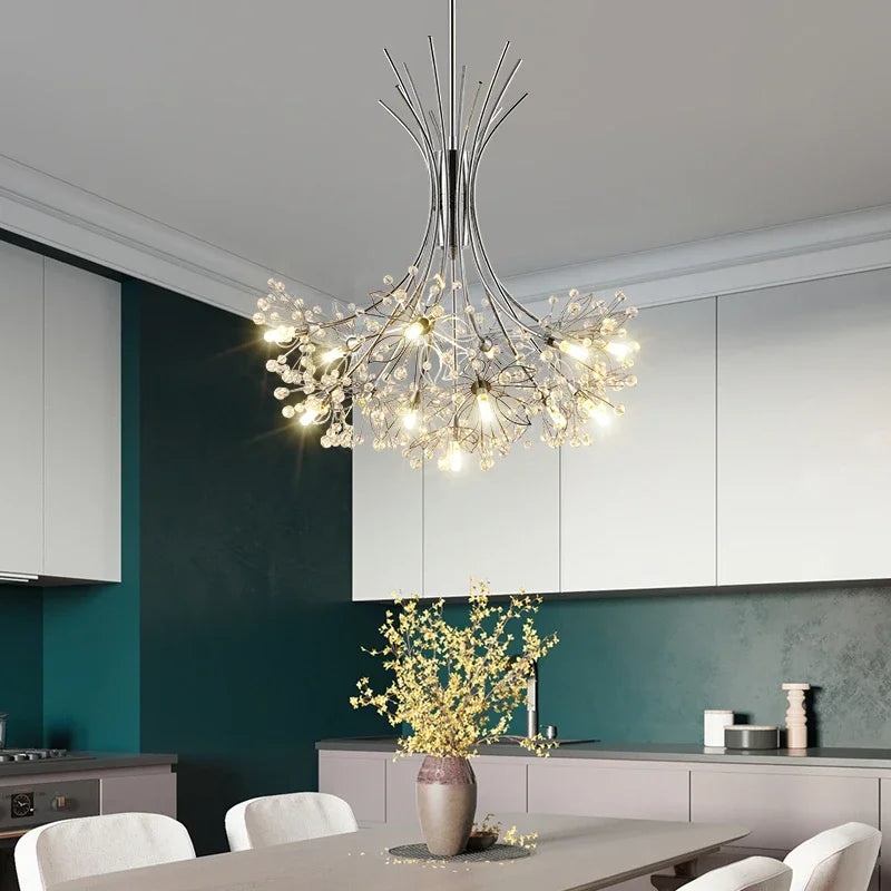 Nordic Creative Dandelion Romantic Crystal Chandelier Dining Room Bedroom Living Room Clothing Coffee Shop Luxury LED Chandelier - vue 4 sur 10