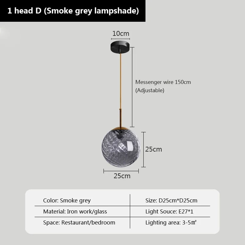 suspension led moderne design boule de verre pour restaurant bar - vue 8 sur 23