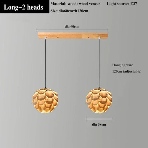 lustre ananas original en placage de bois pour hôtels bars et restaurants - vue 10 sur 10