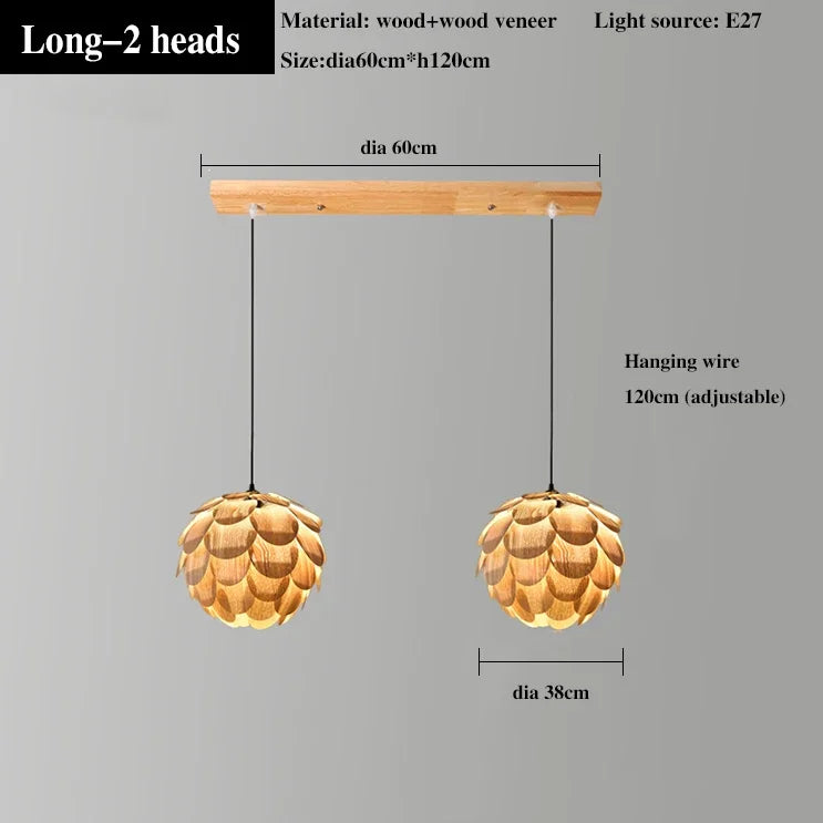 lustre ananas original en placage de bois pour hôtels bars et restaurants - vue 9 sur 10