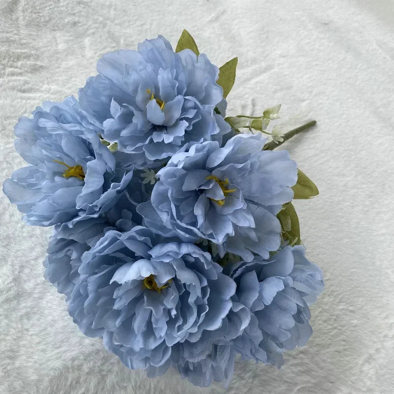 bouquet de sept pivoines en soie pour décoration intérieure et mariage - vue 7 sur 12
