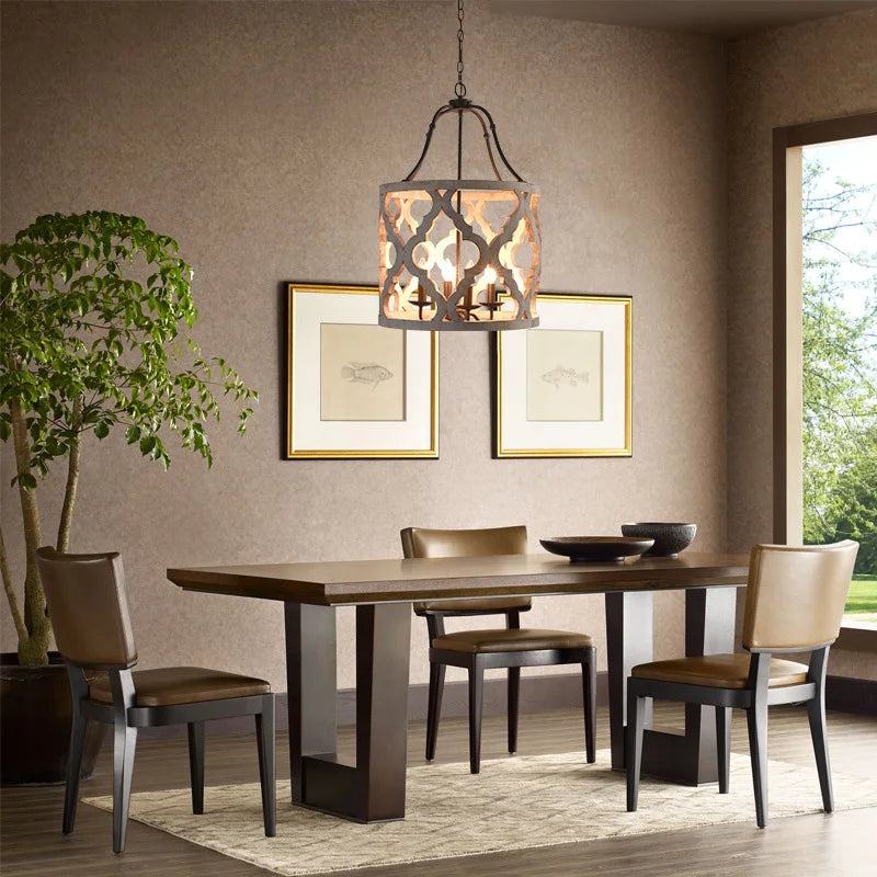 lustre en bois créatif américain rural pour boutiques et restaurants - vue 5 sur 8