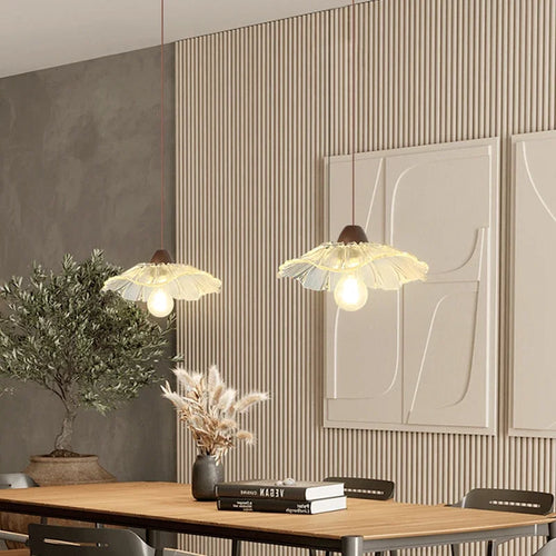 suspension en bois et verre au design nordique rétro décoratif - vue 2 sur 13