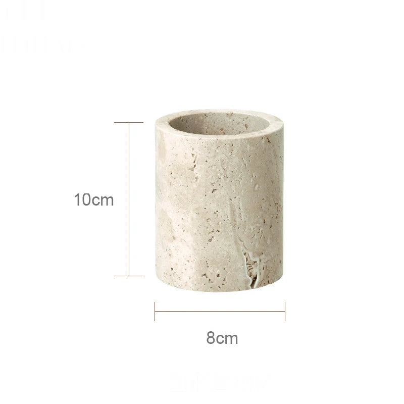 ensemble accessoires salle de bain en travertin beige naturel - vue 13 sur 28
