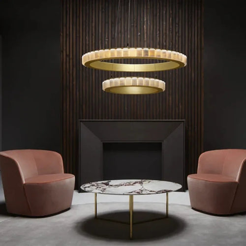 Lustre design anneaux LED postmoderne marbre or noir rond design pour salle à manger - vue 5 sur 16