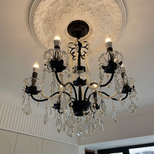 lustre moderne en cristal avec perles et éclairage led - vue 5 sur 10
