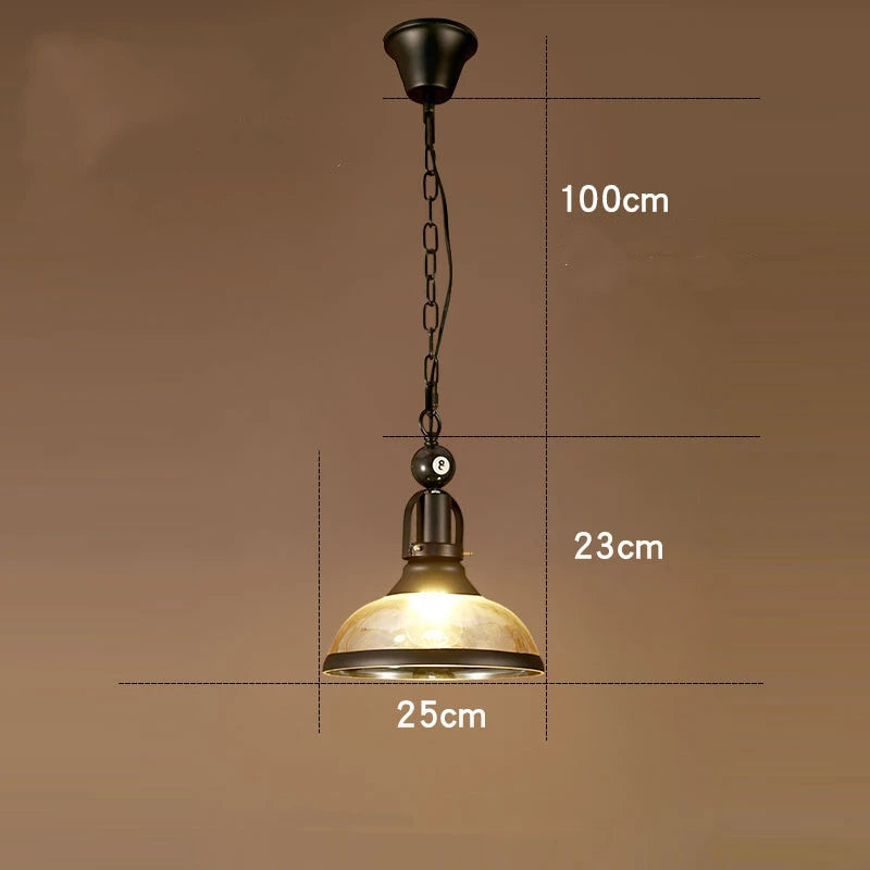 lustre vintage industriel en forme de boule de billard avec abat-jour en verre - vue 6 sur 9