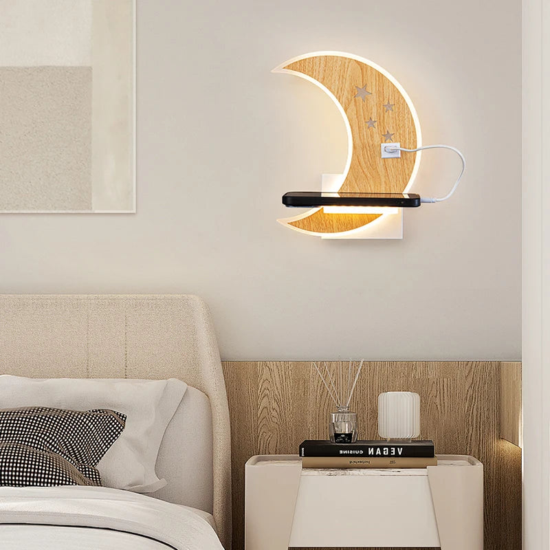 applique murale led lune design moderne minimaliste avec chargeur usb - vue 5 sur 16