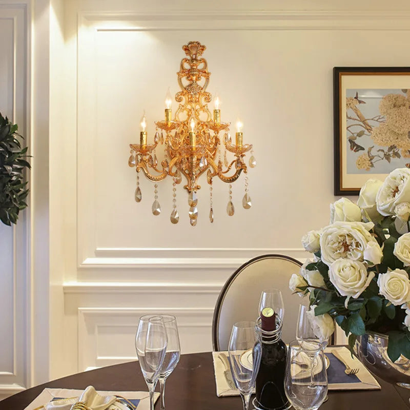 applique murale en cristal doré à cinq têtes pour intérieur élégant - vue 4 sur 8