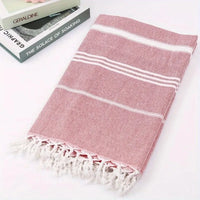 Serviette de plage turque rayée pompons séchage rapide