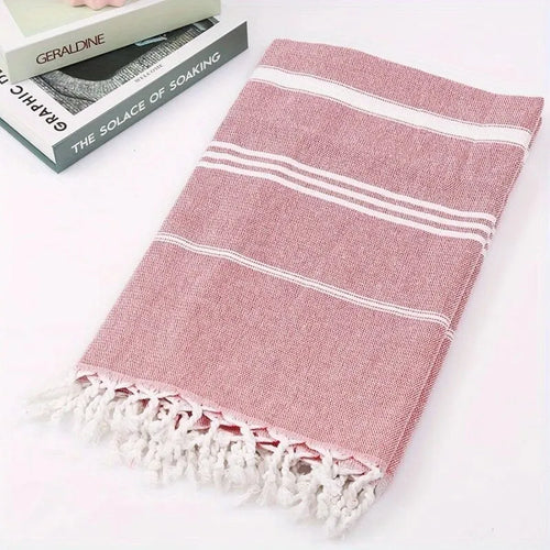 Serviette de plage turque rayée pompons séchage rapide