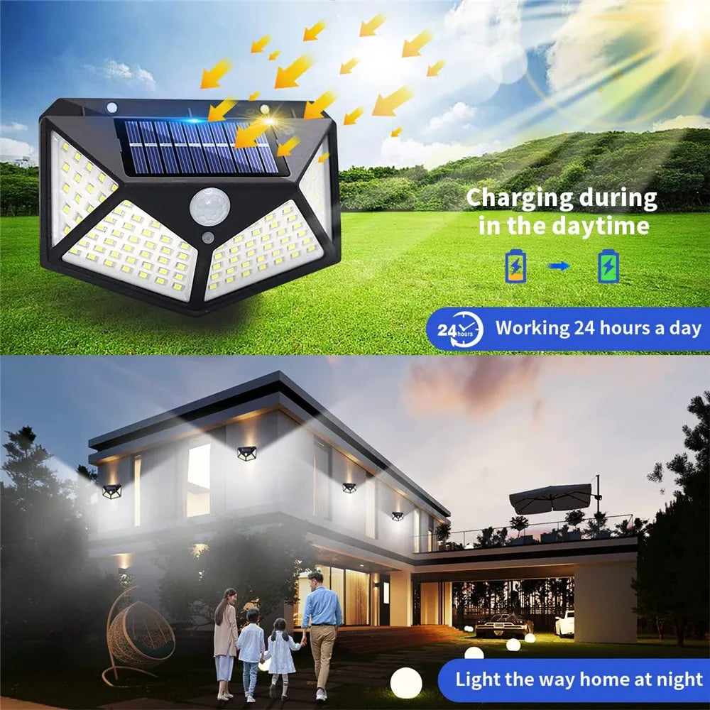 applique solaire extérieure étanche avec capteur de mouvement 100 led - vue 4 sur 8