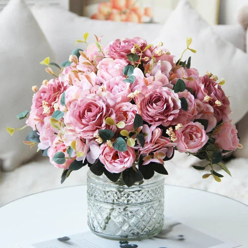 bouquet de pivoines roses en soie pour décoration intérieure - vue 7 sur 12