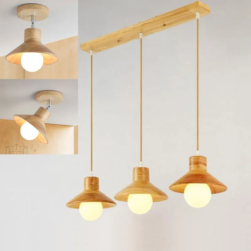 Suspension LED en bois au design nordique E27 - vue 5 sur 13