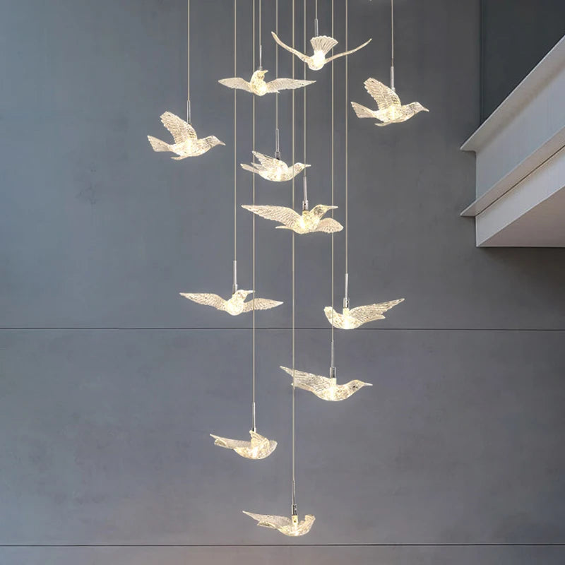 suspension LED décorative en forme d'oiseau pour loft et villa - vue 3 sur 18