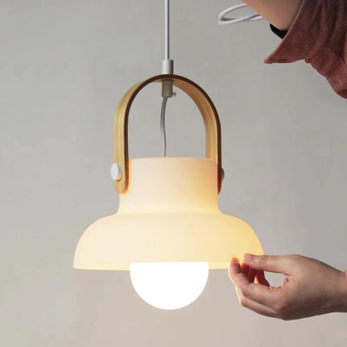 lustre en verre et bois design moderne minimaliste pour intérieur - vue 3 sur 7