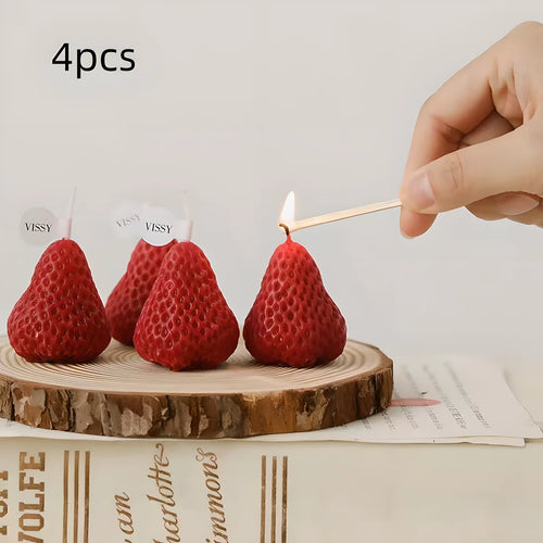 lot de 4 bougies parfumées miniatures fraise tendance décorative - vue 2 sur 7
