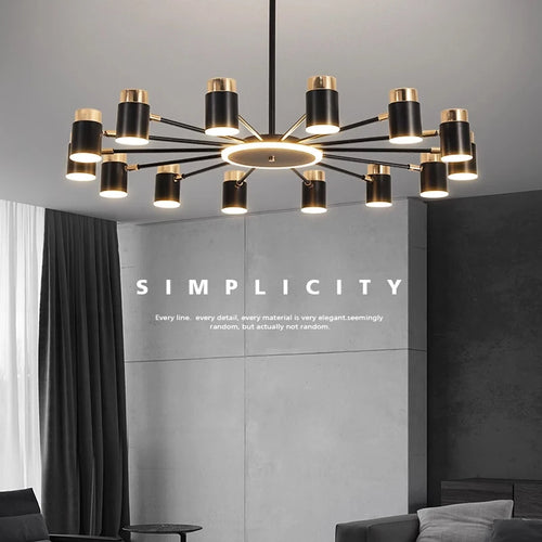 lustre moderne en design simple noir et or - vue 2 sur 9