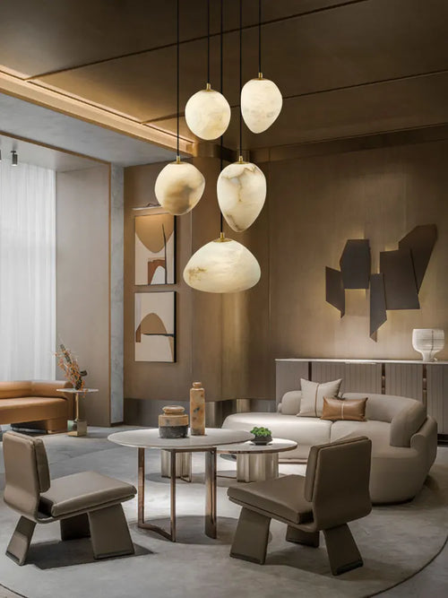 lustre suspendu en marbre géométrique pour éclairage moderne - vue 4 sur 12