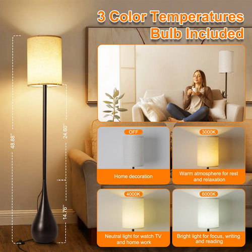 lampe de sol led design goutte d'eau avec variateur 3 couleurs - vue 3 sur 7